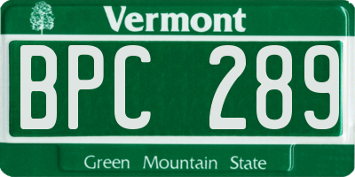 VT license plate BPC289
