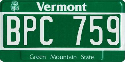 VT license plate BPC759