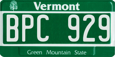 VT license plate BPC929