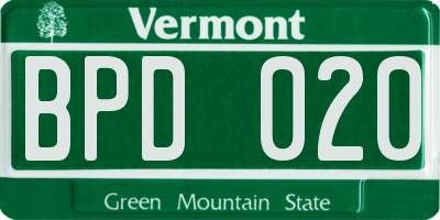 VT license plate BPD020