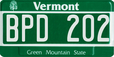 VT license plate BPD202