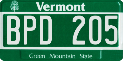 VT license plate BPD205