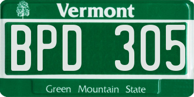 VT license plate BPD305