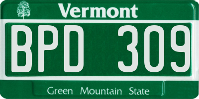 VT license plate BPD309