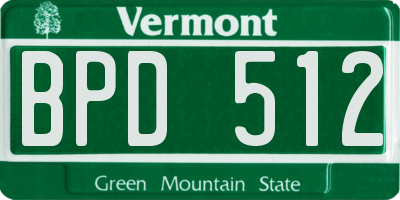 VT license plate BPD512