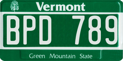 VT license plate BPD789