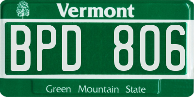 VT license plate BPD806