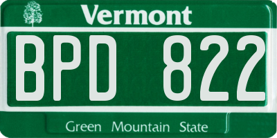 VT license plate BPD822