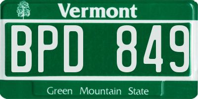 VT license plate BPD849