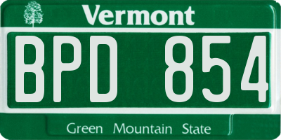 VT license plate BPD854