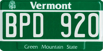 VT license plate BPD920