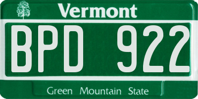 VT license plate BPD922