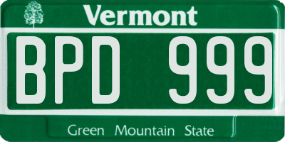 VT license plate BPD999