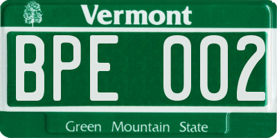 VT license plate BPE002