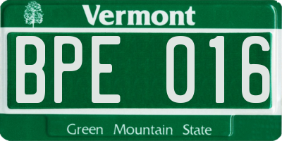 VT license plate BPE016
