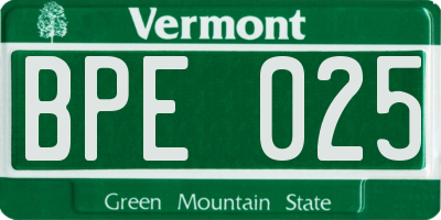 VT license plate BPE025