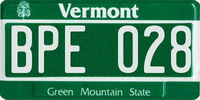 VT license plate BPE028