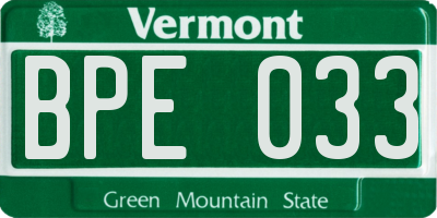 VT license plate BPE033