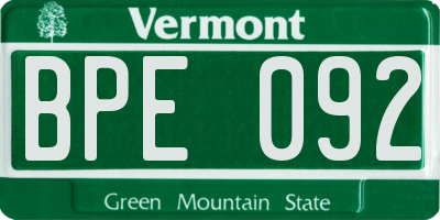 VT license plate BPE092