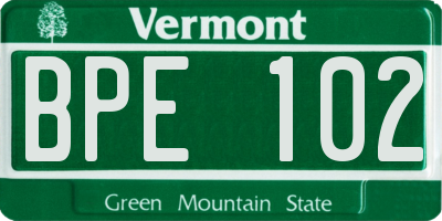 VT license plate BPE102