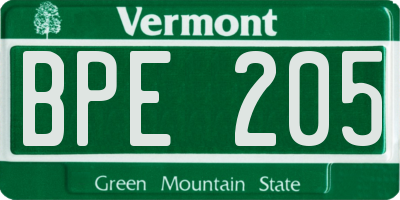 VT license plate BPE205