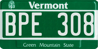 VT license plate BPE308