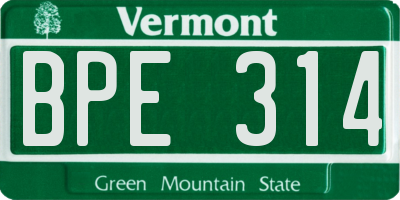 VT license plate BPE314