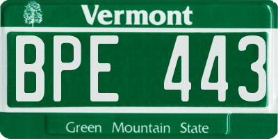 VT license plate BPE443