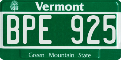 VT license plate BPE925
