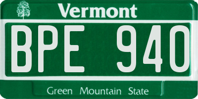 VT license plate BPE940