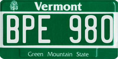 VT license plate BPE980