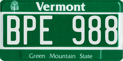 VT license plate BPE988