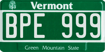 VT license plate BPE999