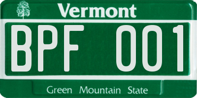 VT license plate BPF001