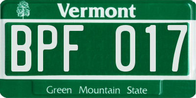 VT license plate BPF017