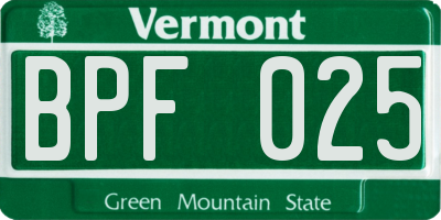 VT license plate BPF025