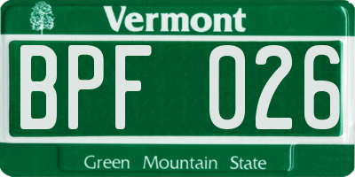VT license plate BPF026