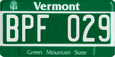 VT license plate BPF029