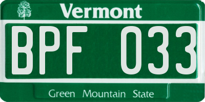 VT license plate BPF033