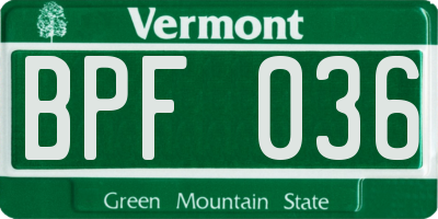 VT license plate BPF036