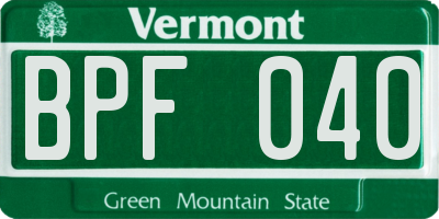 VT license plate BPF040