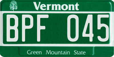 VT license plate BPF045