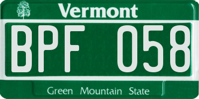 VT license plate BPF058