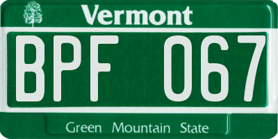 VT license plate BPF067
