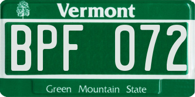 VT license plate BPF072