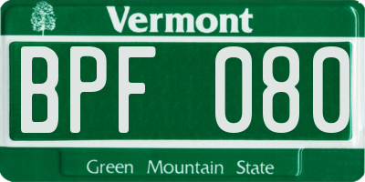 VT license plate BPF080