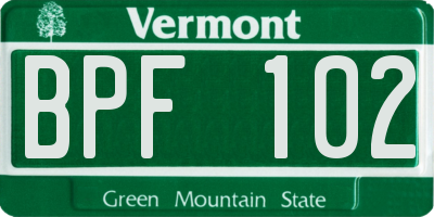 VT license plate BPF102
