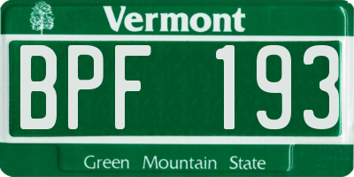 VT license plate BPF193