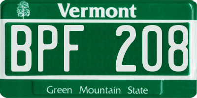 VT license plate BPF208