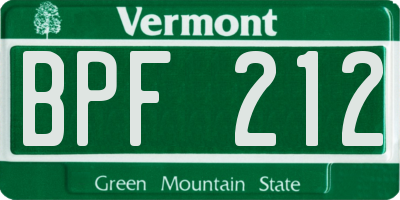 VT license plate BPF212